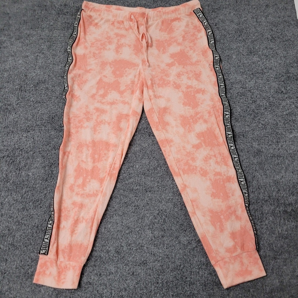 Juicy Couture Joggers Womens XL Orange Tie Dye Logo Tape Sleepwear Lounge Pants